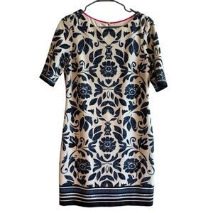 Eliza J Blue and White Half Sleeve Sheath Dress 10 Office Careerwear Coastal